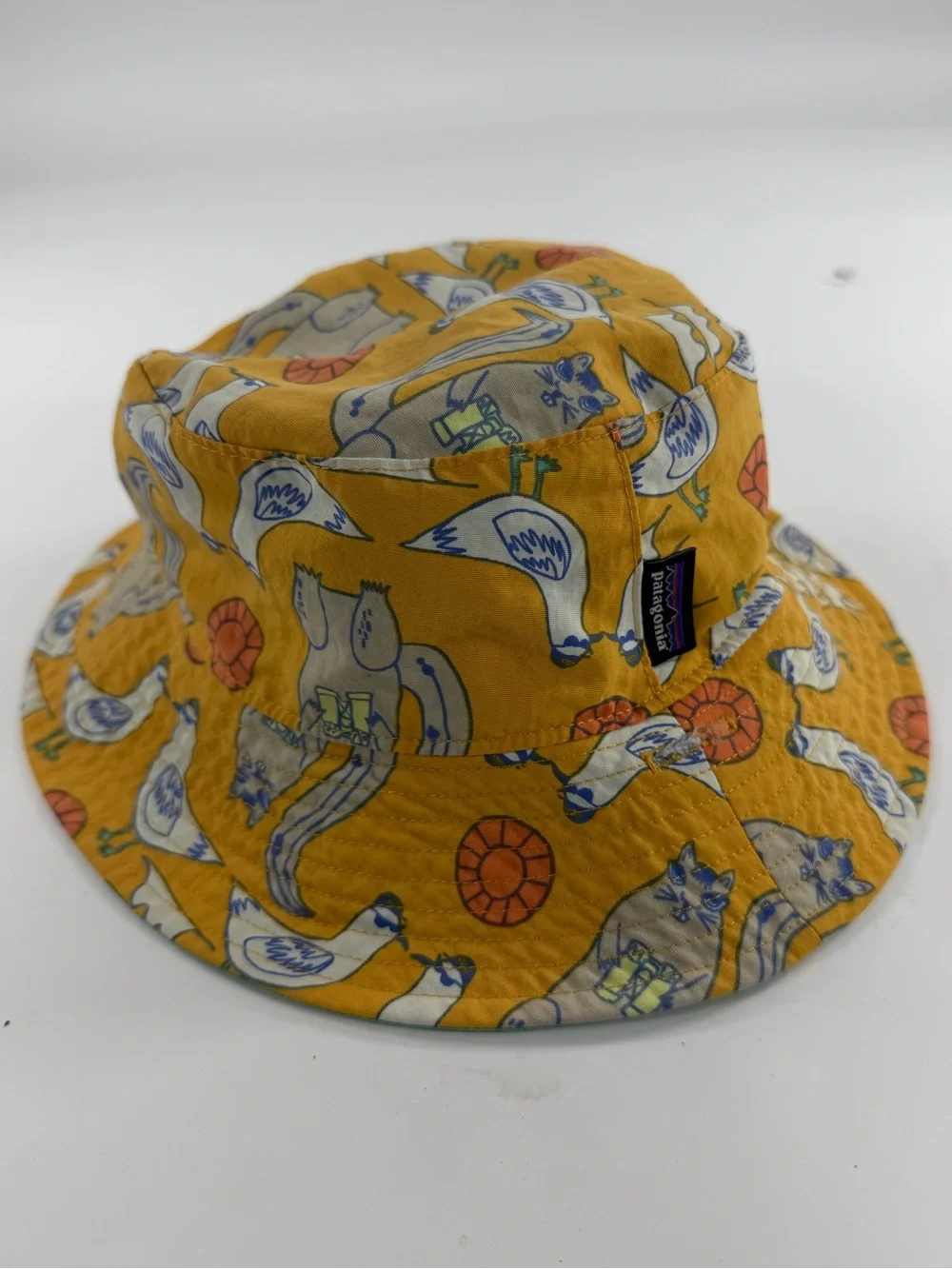 Patagonia Kids Bucket Hat 5T Mustard Animal Print Sun Hat